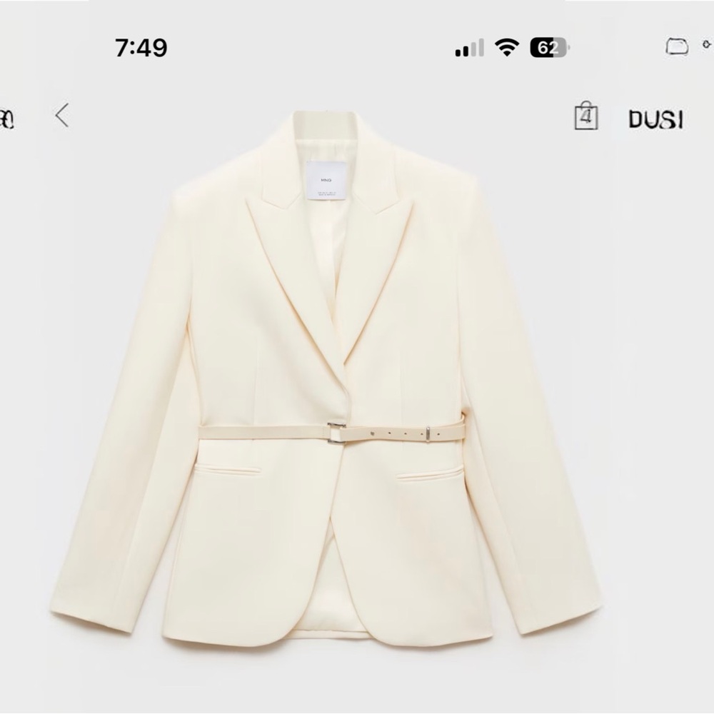 Structured Ecru Blazer with Belt - Mango
